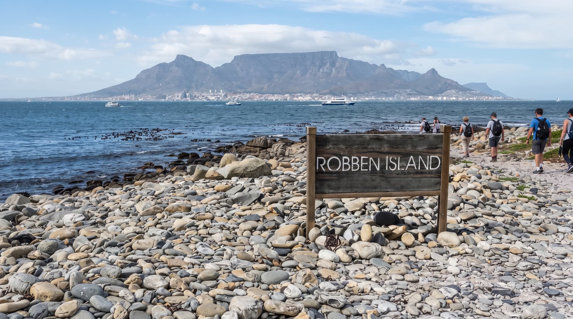 Robben Island shoreline with Table Mountain beyond
