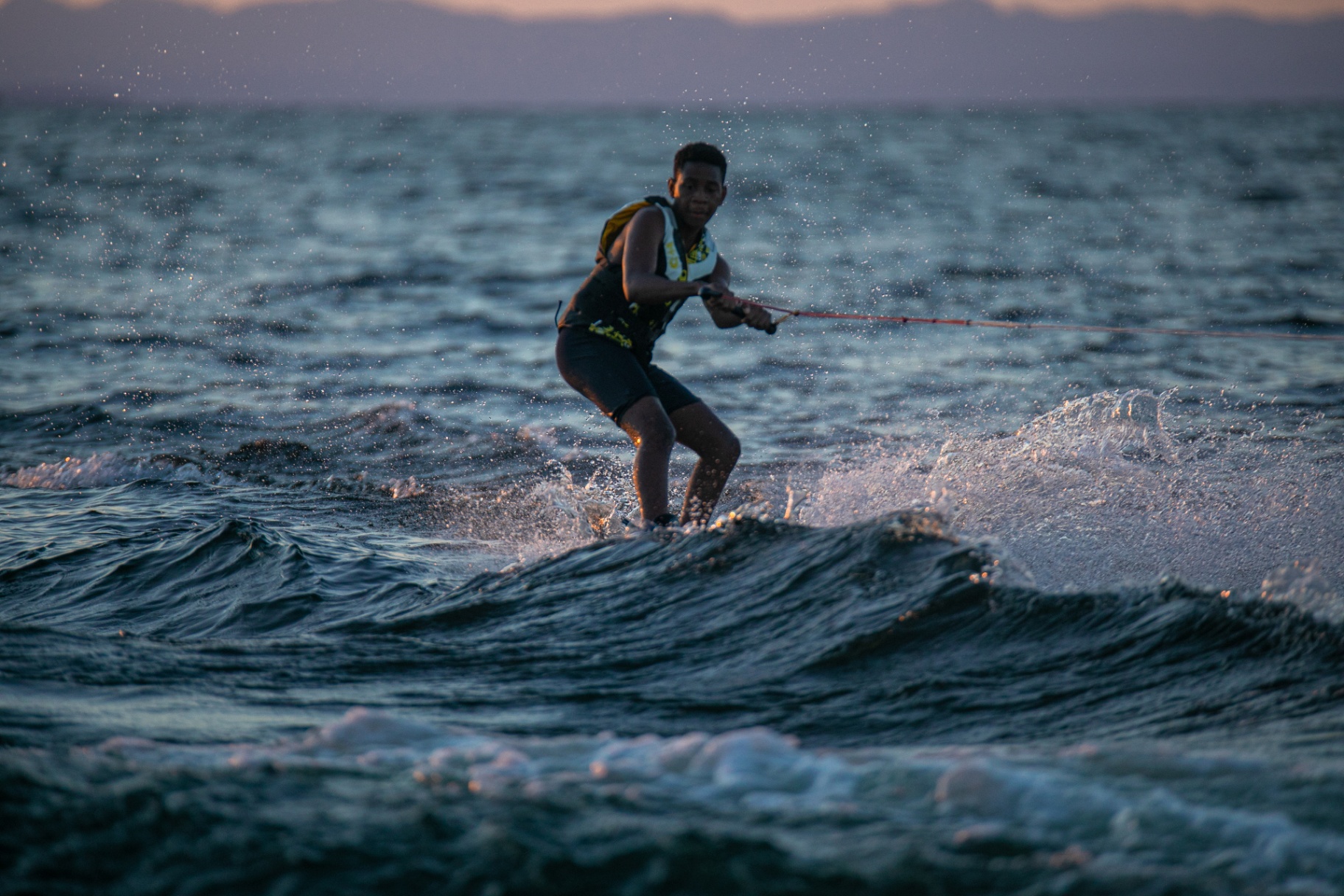 Early-morning wakeboarding