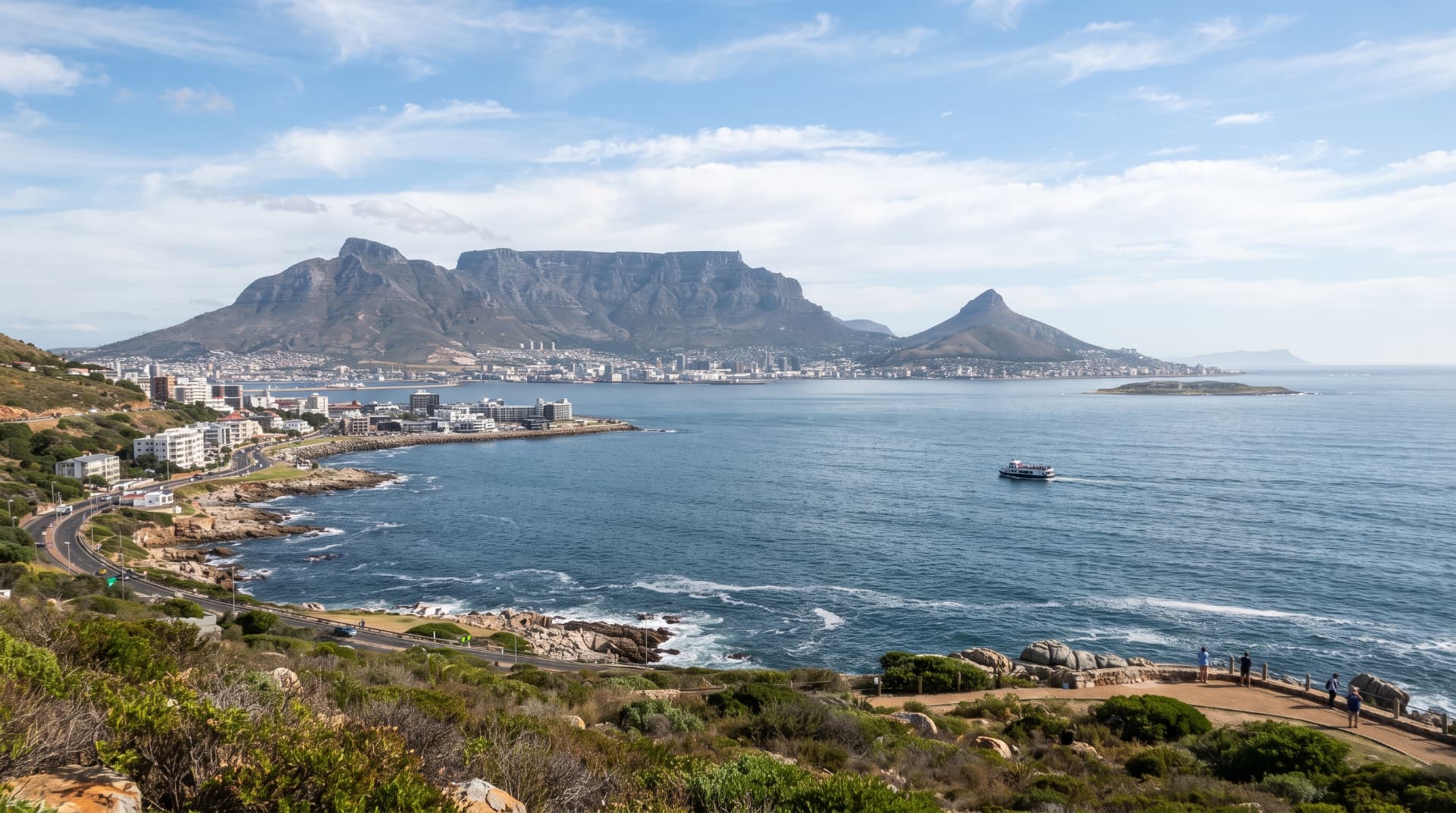 Table Mountain and Robben Island across the bay