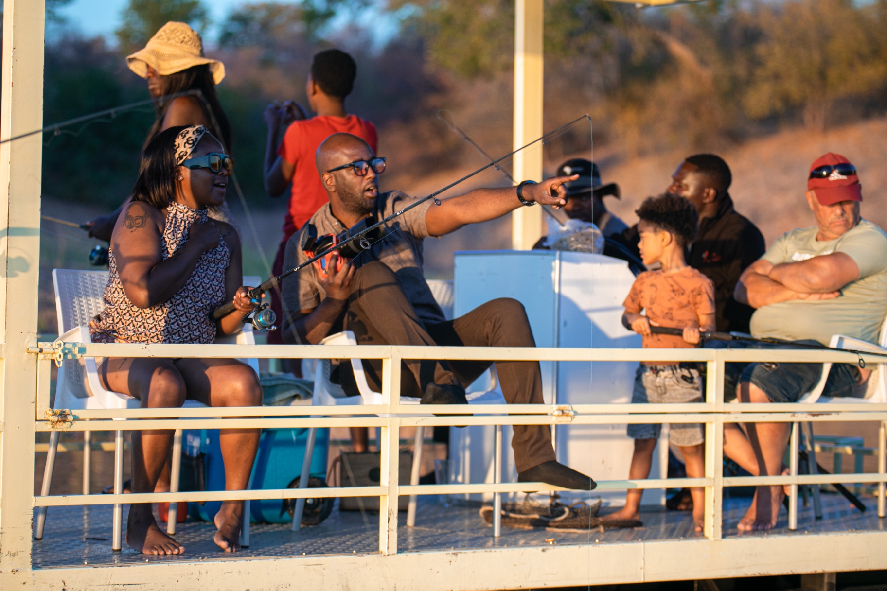 Fishing group spotting wildlife