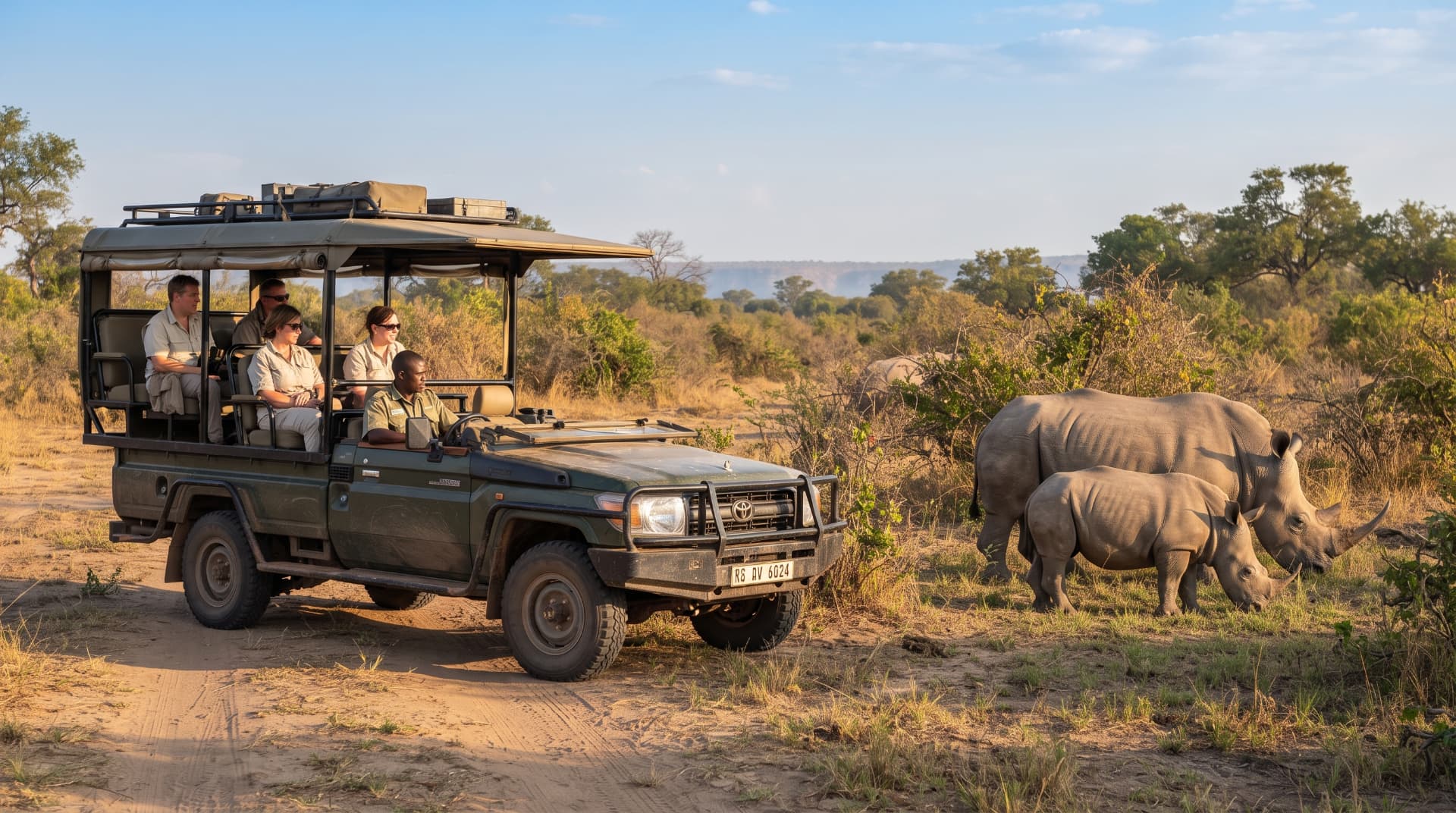 Rhino tracking on foot with a guide
