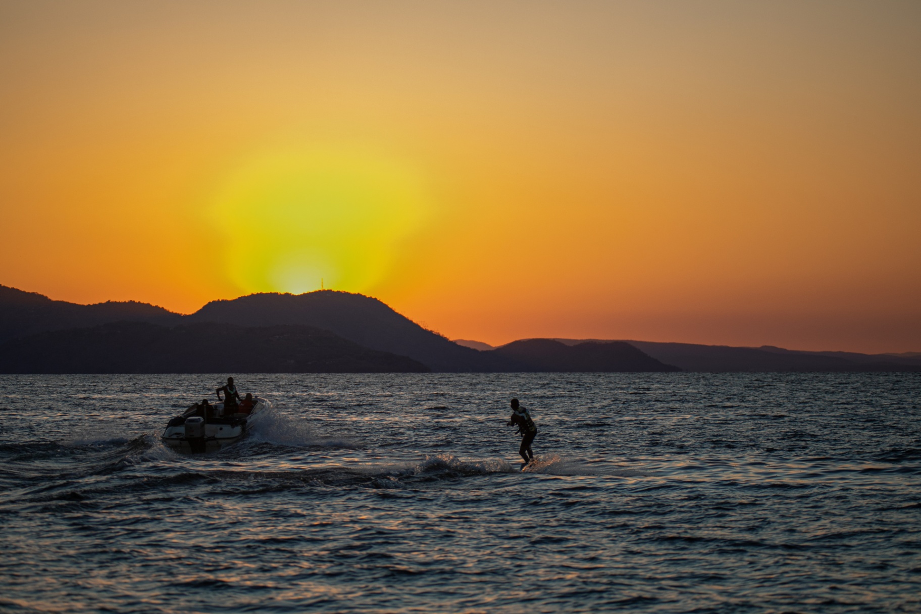 Golden-hour wakeboarding